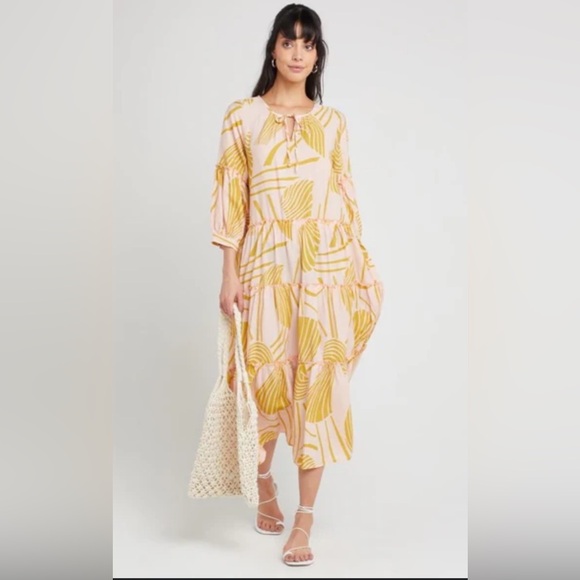 OPT Other - OPT Light pink and green palm, long sleeve cover-up dress Medium